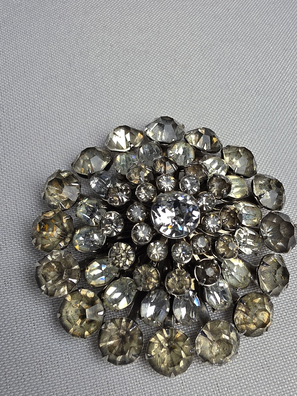 Vintage Signed Coro Rhinestone Starburst Brooch Mid-Century Silver Tone Pin